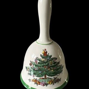 Spode Holiday Christmas Tree Bell Green White Design Handle